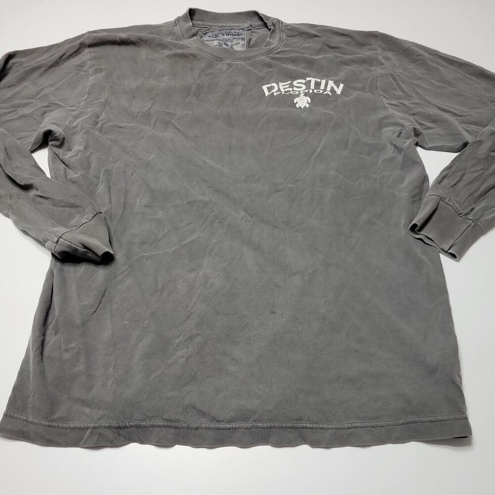 US Vintage Island Spirit Jersey Women XL Sweater Destin Flordia Grey Long Sleeve